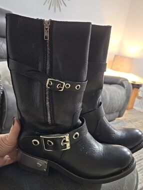 ZIGI Girl Black Leather Mid-Calf Buckle Boots - Women's Size 6.5